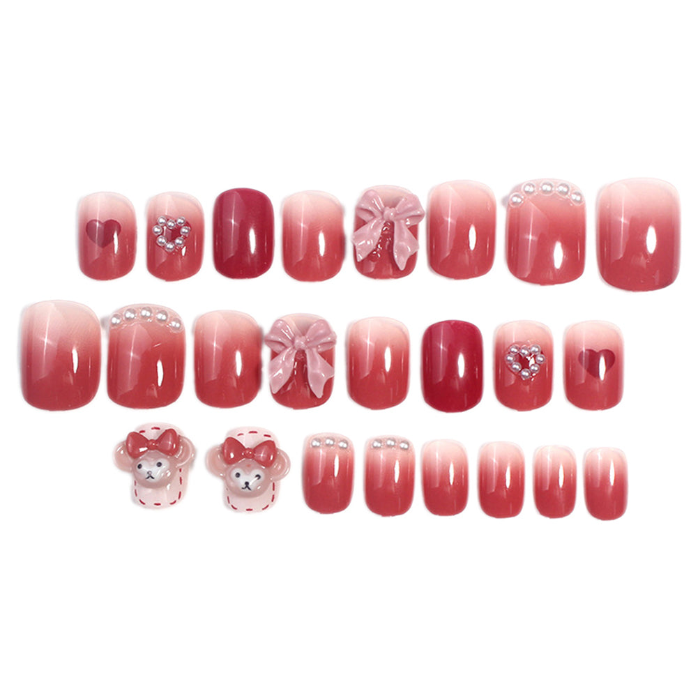 Amazon.com: Short Square Valentines Day Press on Nails Pink Glossy Fake Nail  Heart Glue on Nails White French Tip Stick on Nails Acrylic Nails Manicure  for Women and Girls 24 PCS Nail
